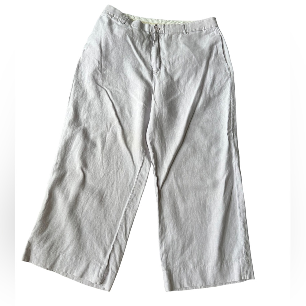 Gap Pants Womens White100% Linen Cropped Wise Leg Ankle Pantw Size 14